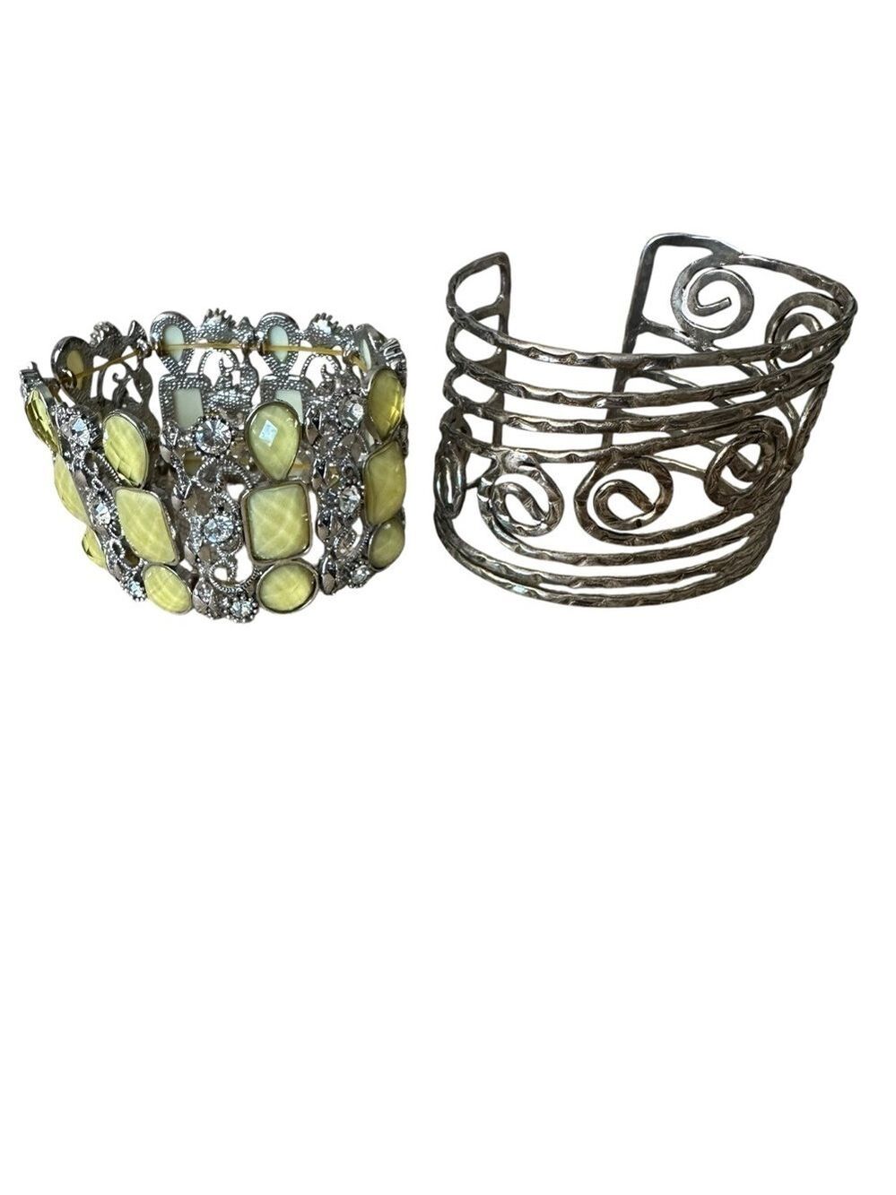 Premier Jewelry Set Of Two Silver Bracelets Bead Stretch And Hammered Metal Cuff